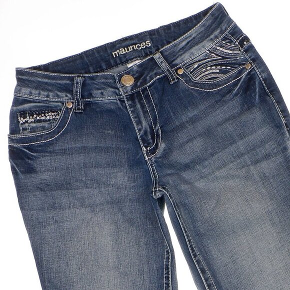 Maurices Jeans Junior Womens 3/4 Bootcut Embellished Blue Denim Stretch 26 x 31 - Picture 2 of 10